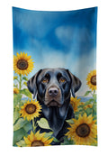 Labrador Retriever in Sunflowers Kitchen Towel Velour Plush Front and Cotton Loop Back Machine Washable