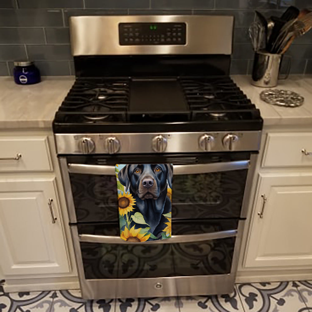 Labrador Retriever in Sunflowers Kitchen Towel Velour Plush Front and Cotton Loop Back Machine Washable