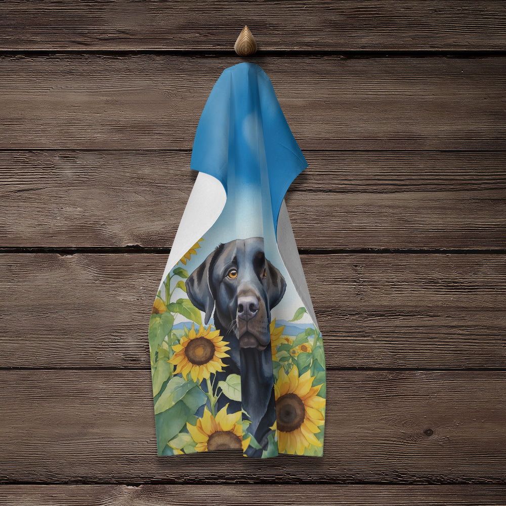 Labrador Retriever in Sunflowers Kitchen Towel Velour Plush Front and Cotton Loop Back Machine Washable