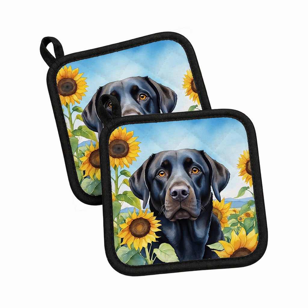 Labrador Retriever in Sunflowers Pot Holder Set of 2 Heat Resistant Quilted Hot Pads 7.5 x 7.5 Inch, Insulated Kitchen Trivets for Cooking & Baking