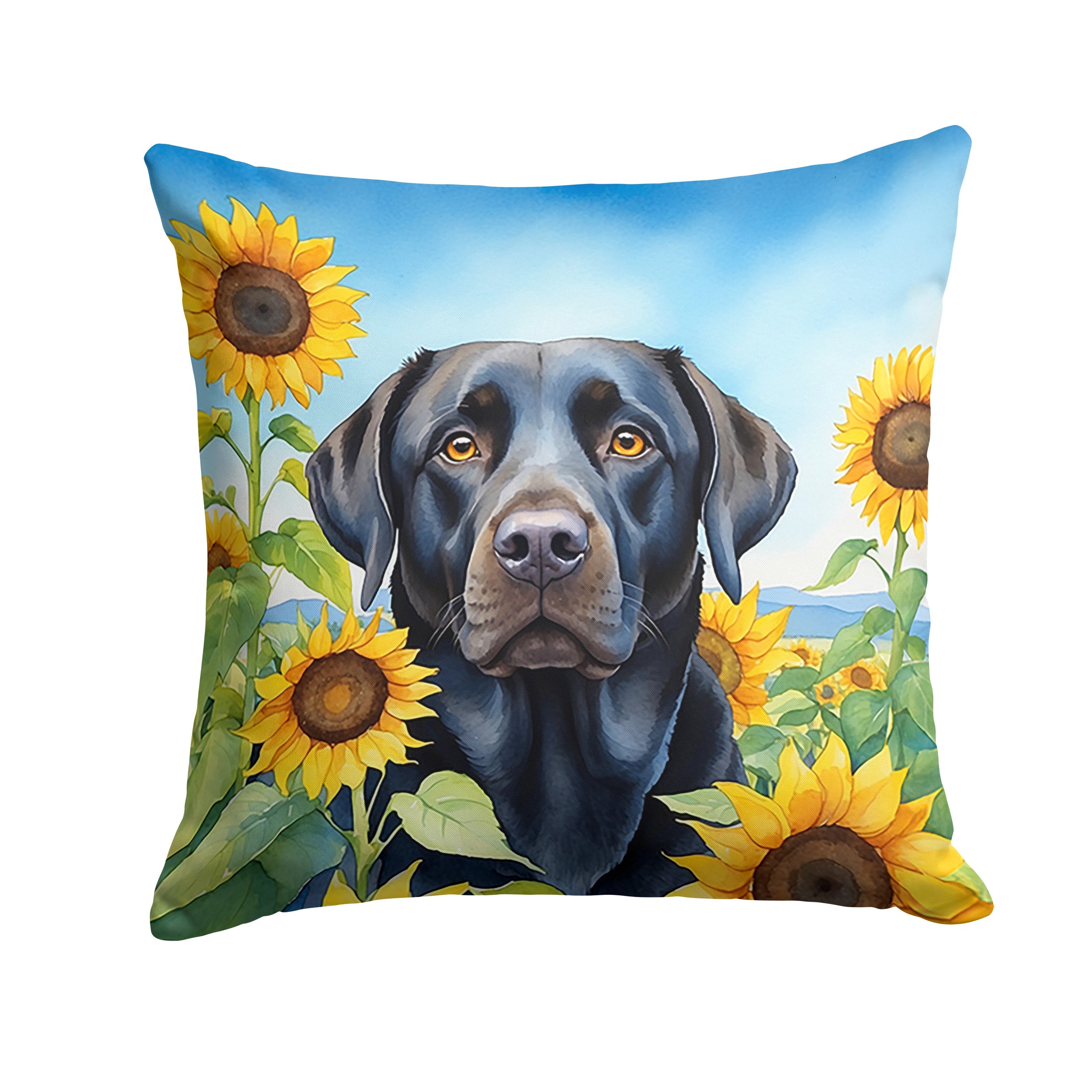 Labrador Retriever in Sunflowers Decorative Throw Pillow 14x14 Indoor Outdoor Accent Cushion, Fabric Cover with Insert for Sofa, Bed, Porch & Living Room