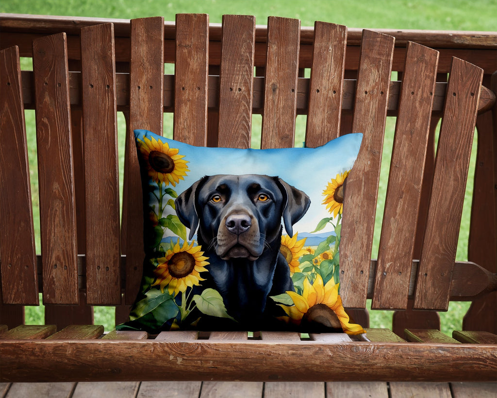 Labrador Retriever in Sunflowers Decorative Throw Pillow 14x14 Indoor Outdoor Accent Cushion, Fabric Cover with Insert for Sofa, Bed, Porch & Living Room