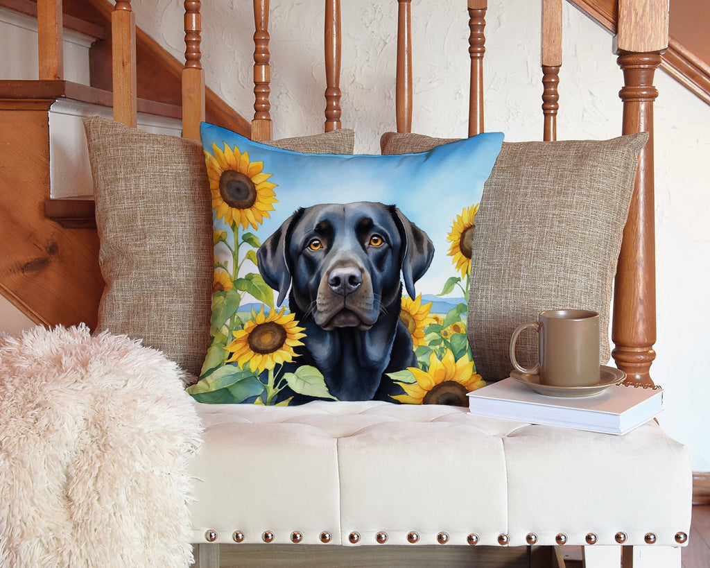 Labrador Retriever in Sunflowers Decorative Throw Pillow 14x14 Indoor Outdoor Accent Cushion, Fabric Cover with Insert for Sofa, Bed, Porch & Living Room