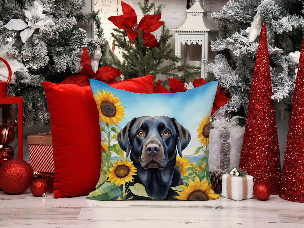 Labrador Retriever in Sunflowers Decorative Throw Pillow 14x14 Indoor Outdoor Accent Cushion, Fabric Cover with Insert for Sofa, Bed, Porch & Living Room