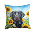 Labrador Retriever in Sunflowers Decorative Throw Pillow 18x18 Indoor Outdoor Accent Cushion, Fabric Cover with Insert for Sofa, Bed, Porch & Living Room