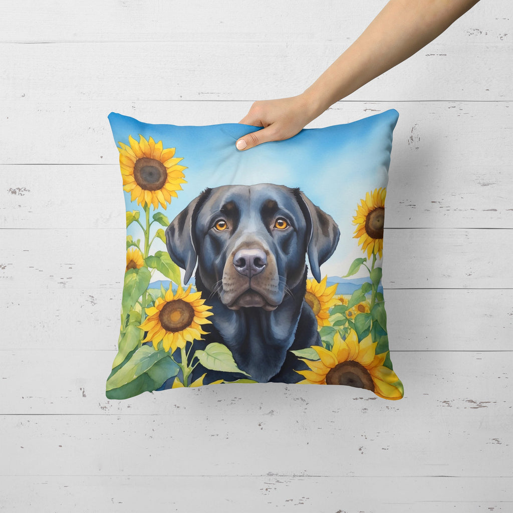 Labrador Retriever in Sunflowers Decorative Throw Pillow 18x18 Indoor Outdoor Accent Cushion, Fabric Cover with Insert for Sofa, Bed, Porch & Living Room