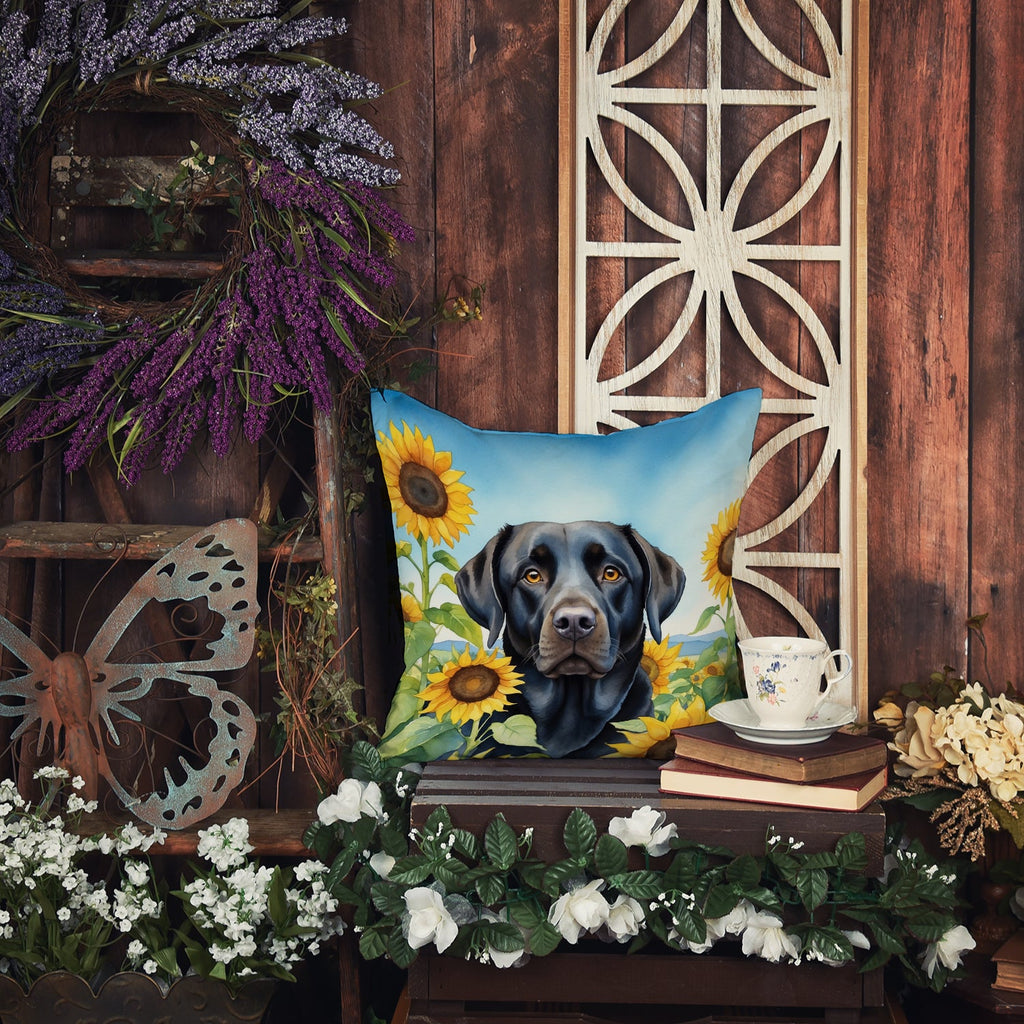 Labrador Retriever in Sunflowers Decorative Throw Pillow 18x18 Indoor Outdoor Accent Cushion, Fabric Cover with Insert for Sofa, Bed, Porch & Living Room