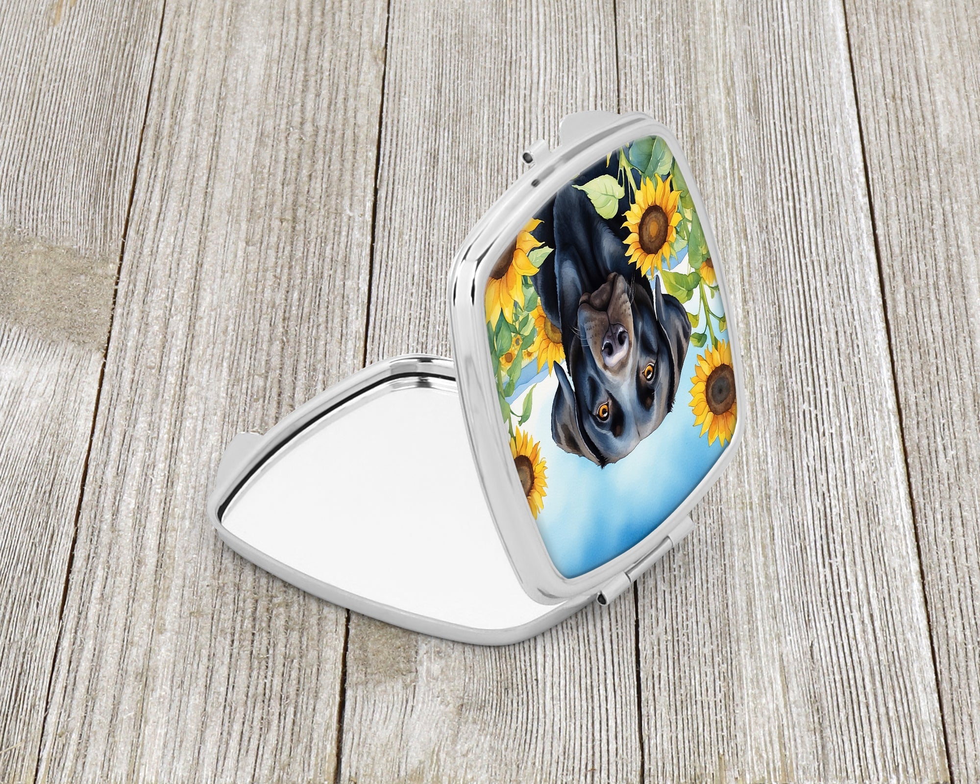 Labrador Retriever in Sunflowers Compact Mirror Decorative Travel Makeup Mirror for Women Girls Gifts Pocket Makeup Mirror Folding Handheld