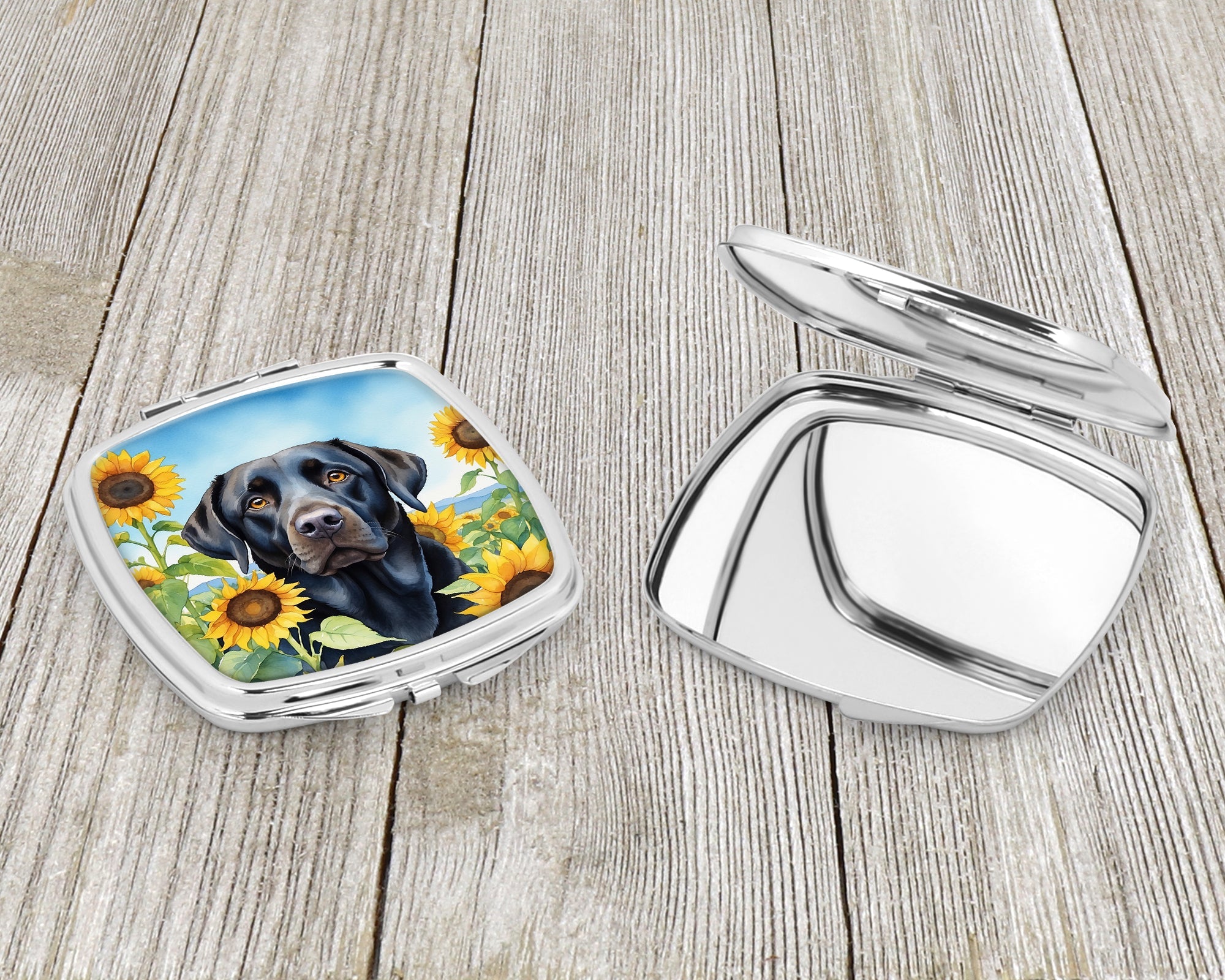 Labrador Retriever in Sunflowers Compact Mirror Decorative Travel Makeup Mirror for Women Girls Gifts Pocket Makeup Mirror Folding Handheld