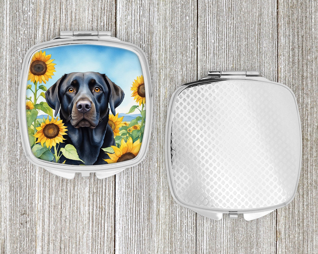 Labrador Retriever in Sunflowers Compact Mirror Decorative Travel Makeup Mirror for Women Girls Gifts Pocket Makeup Mirror Folding Handheld