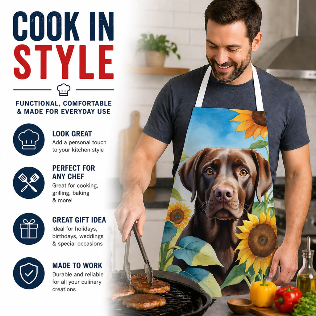 Labrador Retriever in Sunflowers Apron Cooking Kitchen Server Baking Crafts Gardening for Adult Women Men, Unisex, Large, Multicolor
