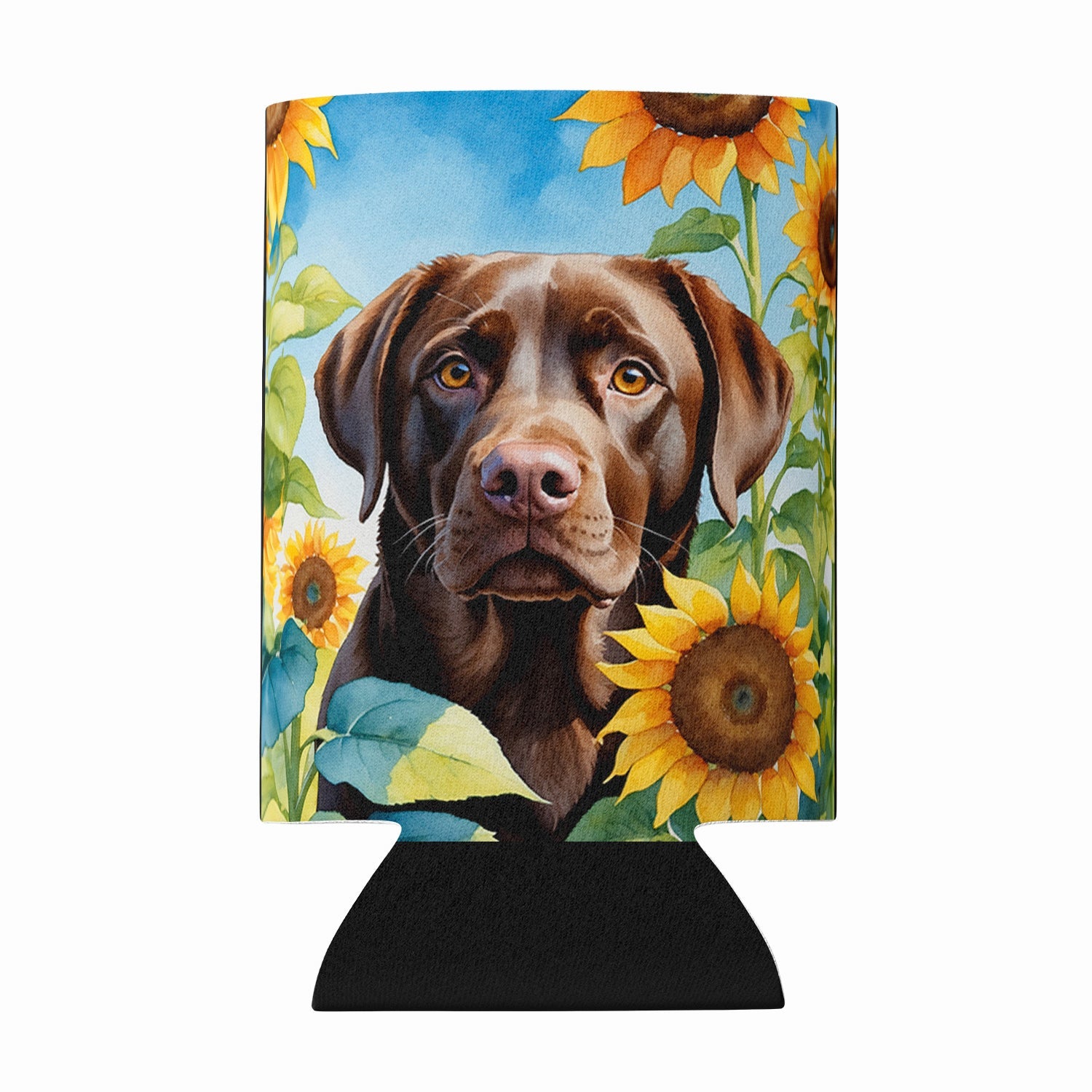 Labrador Retriever in Sunflowers Can or Bottle Hugger Cooler Sleeve for Standard 12 oz Cans, Insulated Foam Beer & Soda Can Hugger Reusable