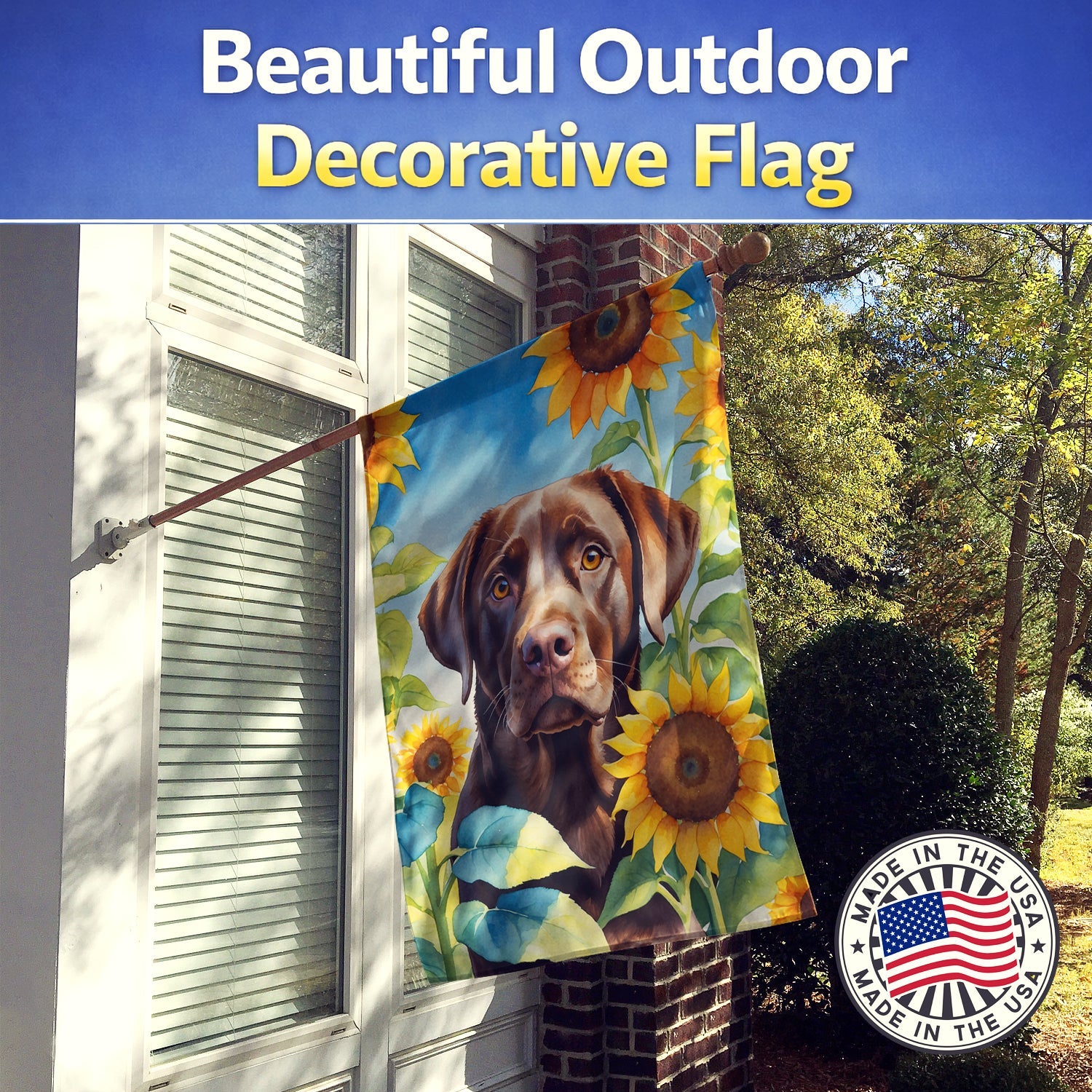 Labrador Retriever in Sunflowers House Flag 28x40 Porch Sleeve Pole Decorative Outside Yard Banner Artwork Wall Hanging, Polyester