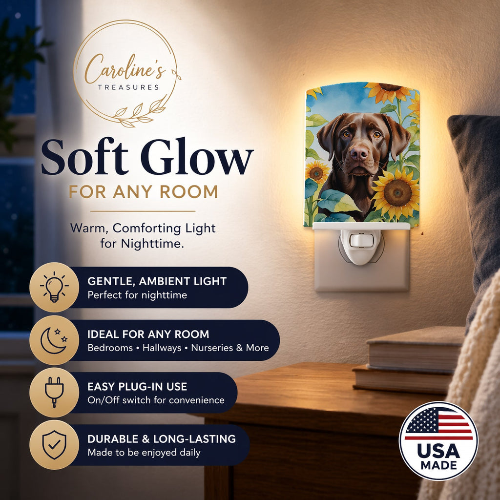 Labrador Retriever in Sunflowers Ceramic Night Light Compact, UL-Certified, Ideal for Bedroom, Bathroom, Nursery, Hallway, Kitchen, 6x4x3, Multicolor