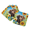 Labrador Retriever in Sunflowers Foam Coasters Set of 4 Cup Coasters for Indoor Outdoor, Tabletop Protection, Anti Slip, Mouse pad Material