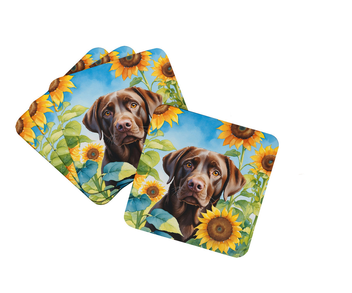 Labrador Retriever in Sunflowers Foam Coasters Set of 4 Cup Coasters for Indoor Outdoor, Tabletop Protection, Anti Slip, Mouse pad Material
