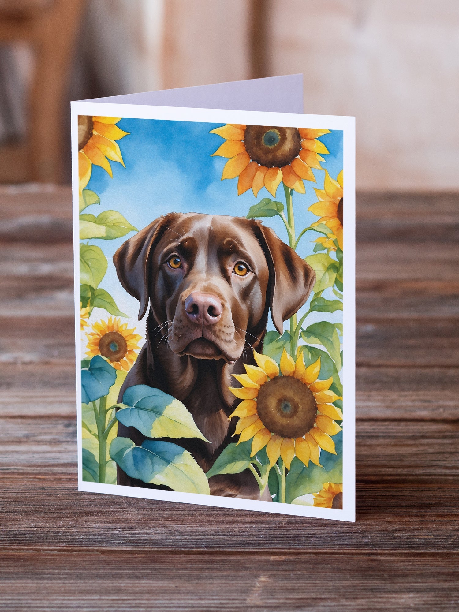 Labrador Retriever in Sunflowers Greeting Cards Pack of 8 Blank Cards with Envelopes Whimsical A7 Size 5x7