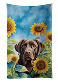 Labrador Retriever in Sunflowers Kitchen Towel Velour Plush Front and Cotton Loop Back Machine Washable