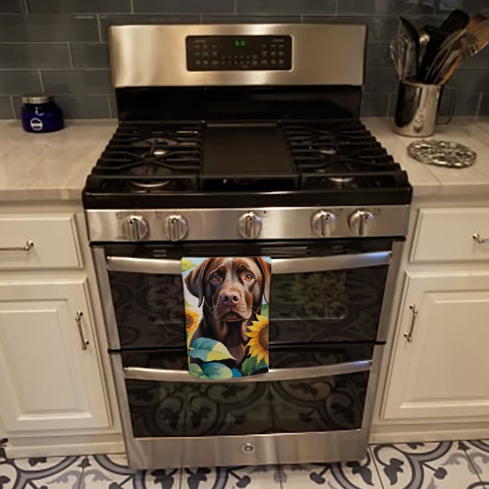 Labrador Retriever in Sunflowers Kitchen Towel Velour Plush Front and Cotton Loop Back Machine Washable