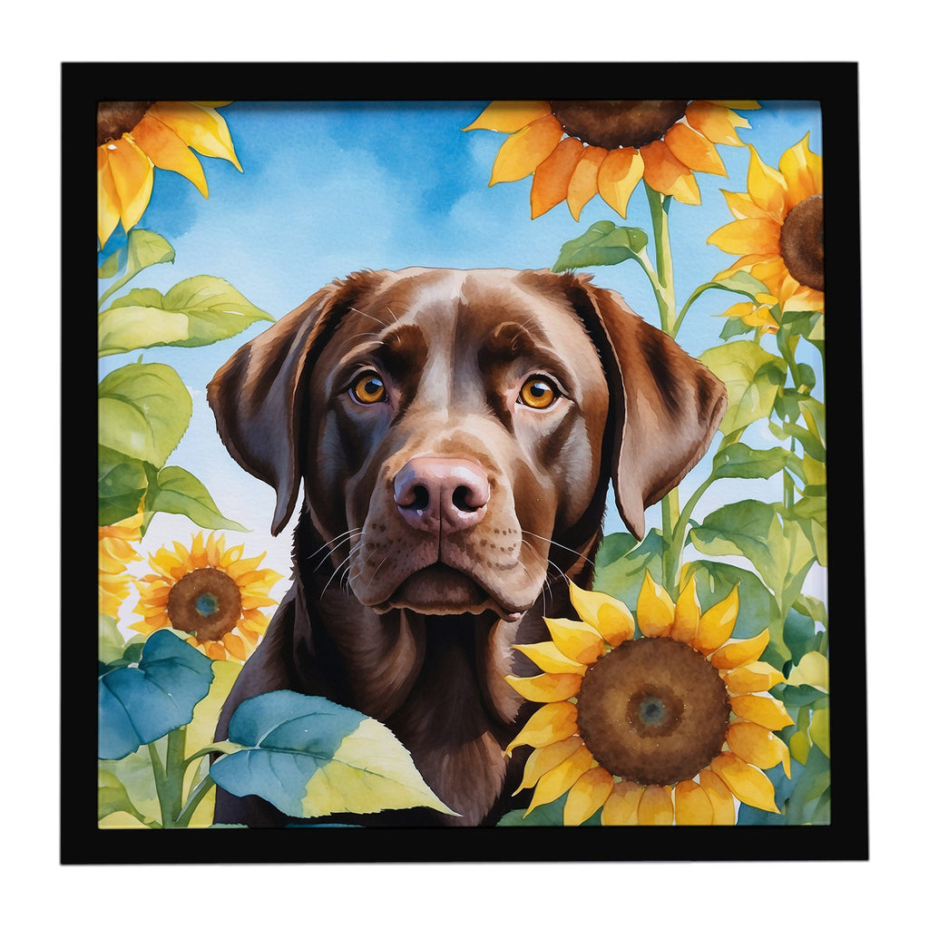 Labrador Retriever in Sunflowers Framed Metal Print Bathroom, Kitchen, Office, Home Decor Wall Art Ready to Hang, Square, 8X8