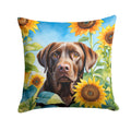 Labrador Retriever in Sunflowers Decorative Throw Pillow 14x14 Indoor Outdoor Accent Cushion, Fabric Cover with Insert for Sofa, Bed, Porch & Living Room
