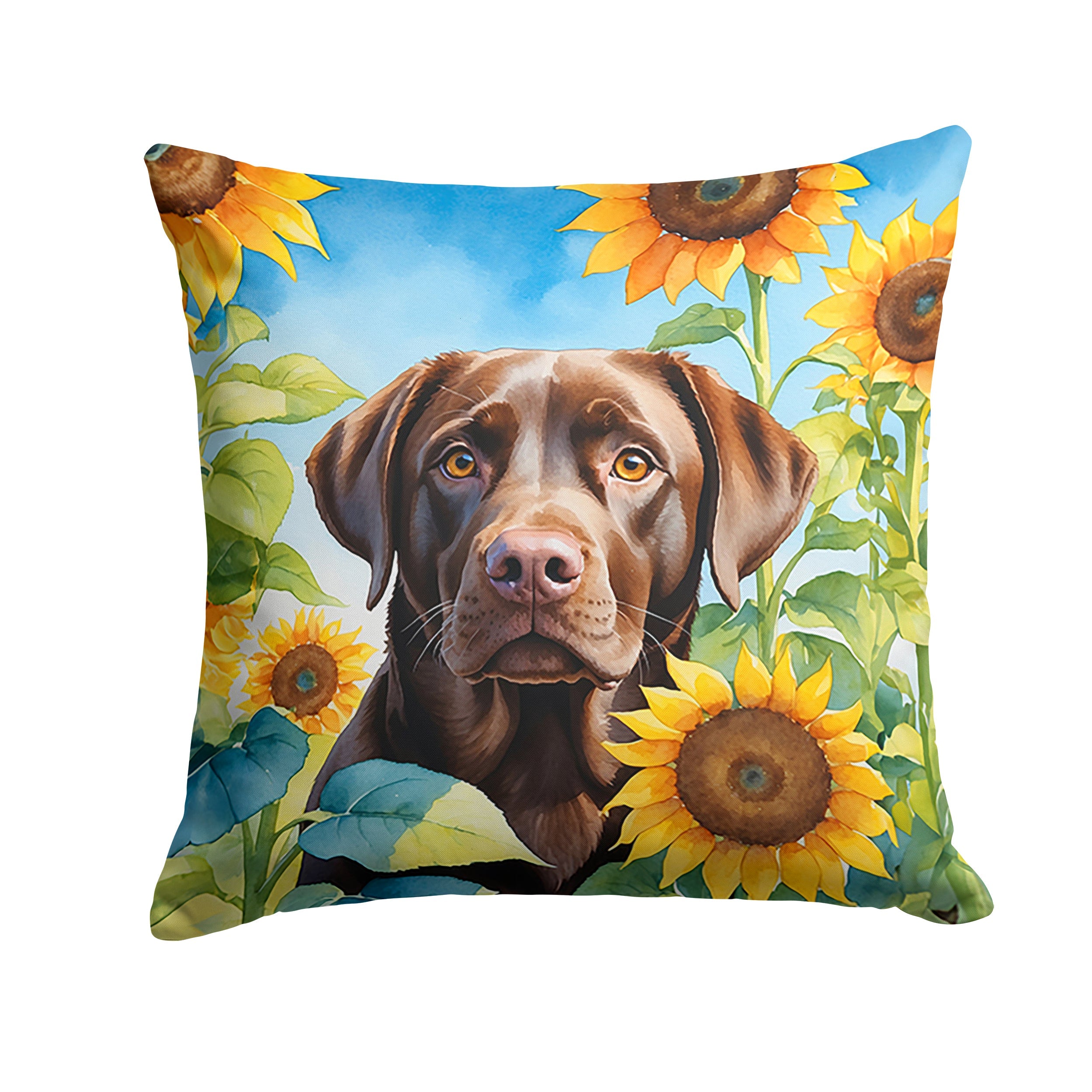Labrador Retriever in Sunflowers Decorative Throw Pillow 14x14 Indoor Outdoor Accent Cushion, Fabric Cover with Insert for Sofa, Bed, Porch & Living Room