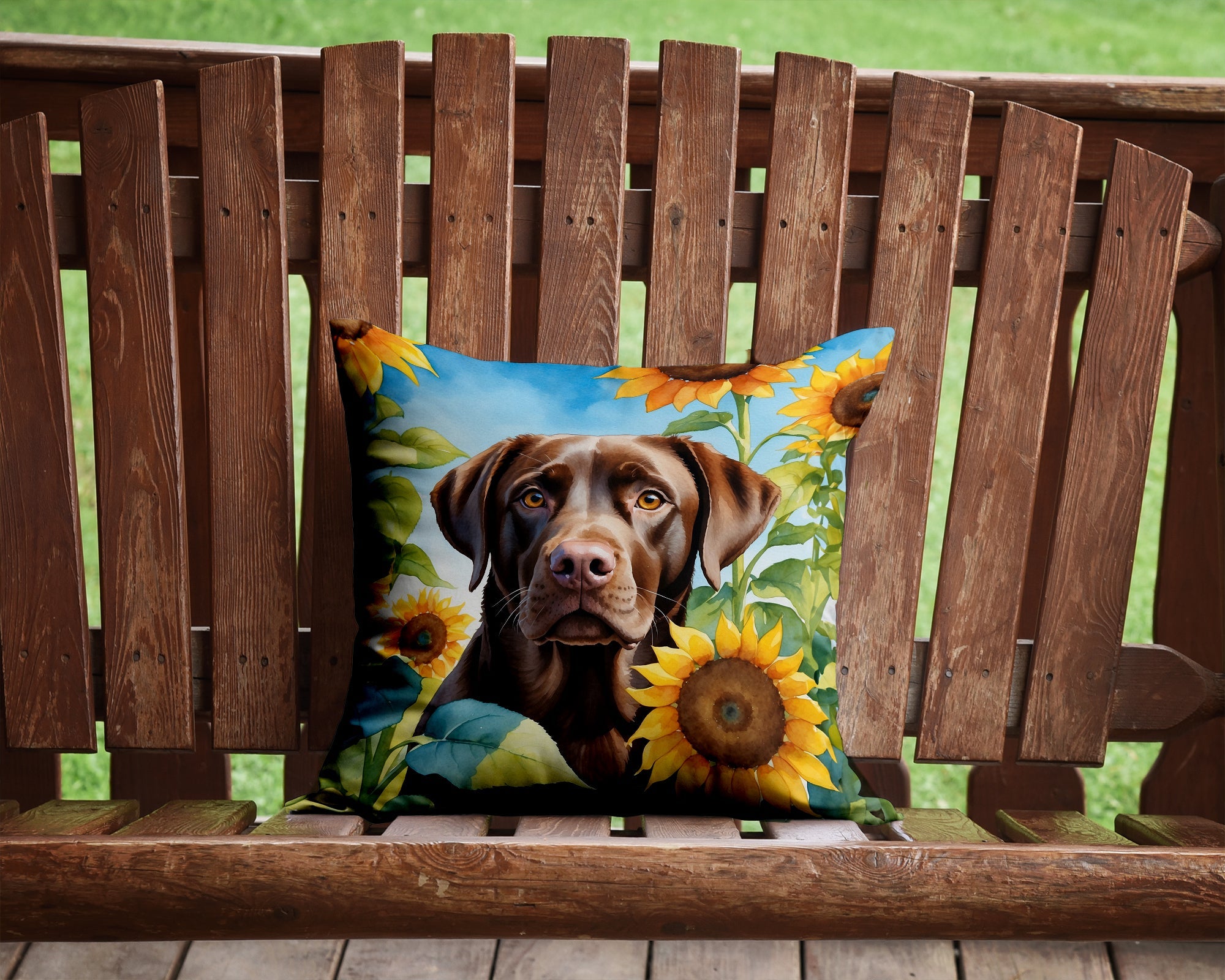 Labrador Retriever in Sunflowers Decorative Throw Pillow 14x14 Indoor Outdoor Accent Cushion, Fabric Cover with Insert for Sofa, Bed, Porch & Living Room