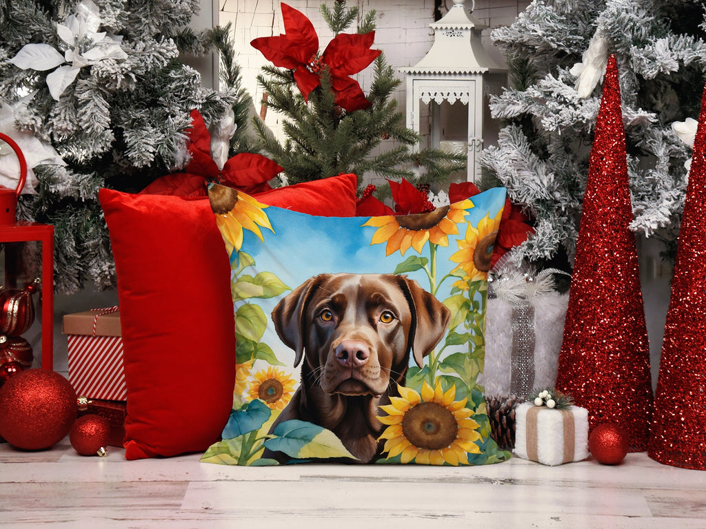 Labrador Retriever in Sunflowers Decorative Throw Pillow 14x14 Indoor Outdoor Accent Cushion, Fabric Cover with Insert for Sofa, Bed, Porch & Living Room