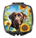Labrador Retriever in Sunflowers Compact Mirror Decorative Travel Makeup Mirror for Women Girls Gifts Pocket Makeup Mirror Folding Handheld