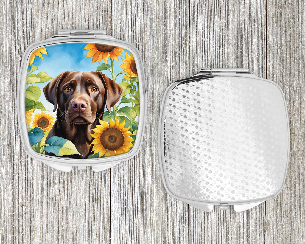 Labrador Retriever in Sunflowers Compact Mirror Decorative Travel Makeup Mirror for Women Girls Gifts Pocket Makeup Mirror Folding Handheld