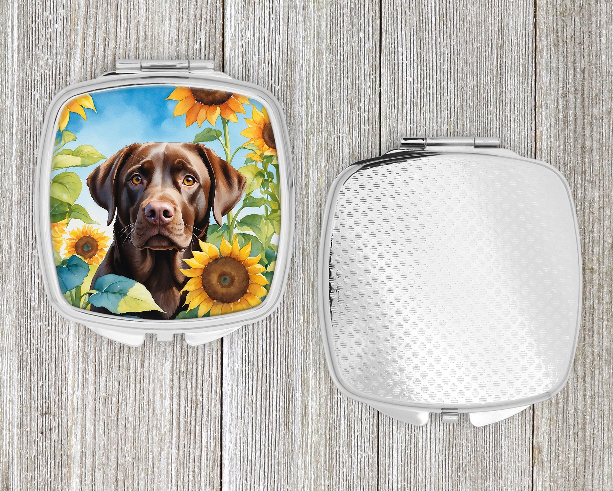 Labrador Retriever in Sunflowers Compact Mirror Decorative Travel Makeup Mirror for Women Girls Gifts Pocket Makeup Mirror Folding Handheld