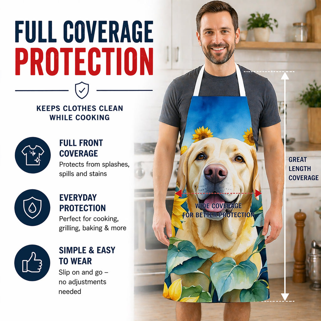 Labrador Retriever in Sunflowers Apron Cooking Kitchen Server Baking Crafts Gardening for Adult Women Men, Unisex, Large, Multicolor