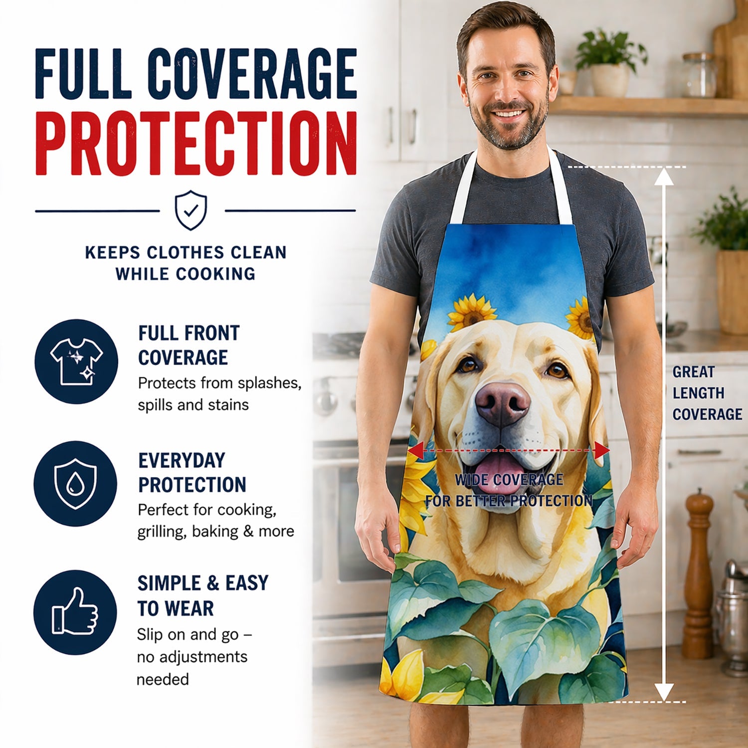 Labrador Retriever in Sunflowers Apron Cooking Kitchen Server Baking Crafts Gardening for Adult Women Men, Unisex, Large, Multicolor