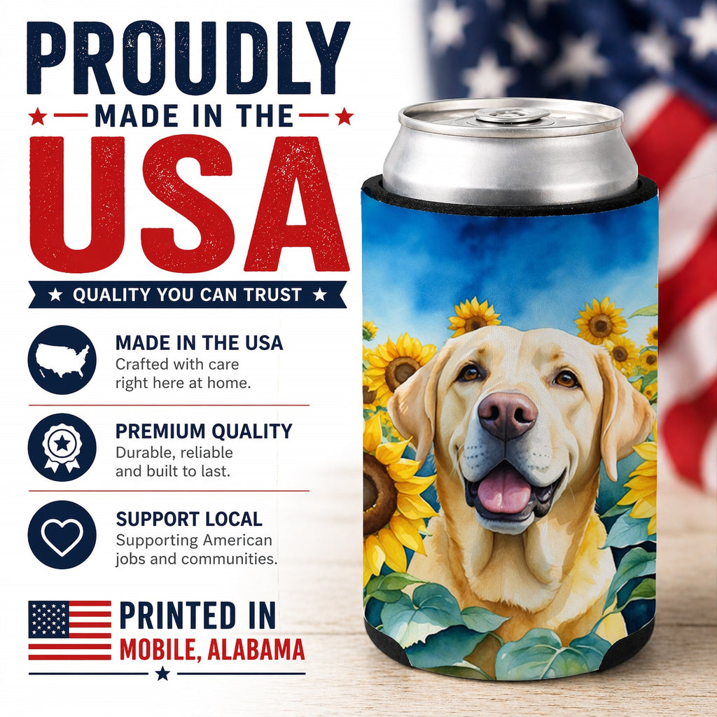 Labrador Retriever in Sunflowers Can or Bottle Hugger Cooler Sleeve for Standard 12 oz Cans, Insulated Foam Beer & Soda Can Hugger Reusable