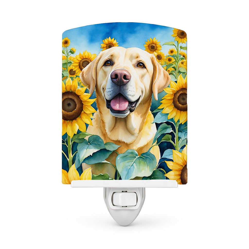 Labrador Retriever in Sunflowers Ceramic Night Light Compact, UL-Certified, Ideal for Bedroom, Bathroom, Nursery, Hallway, Kitchen, 6x4x3, Multicolor