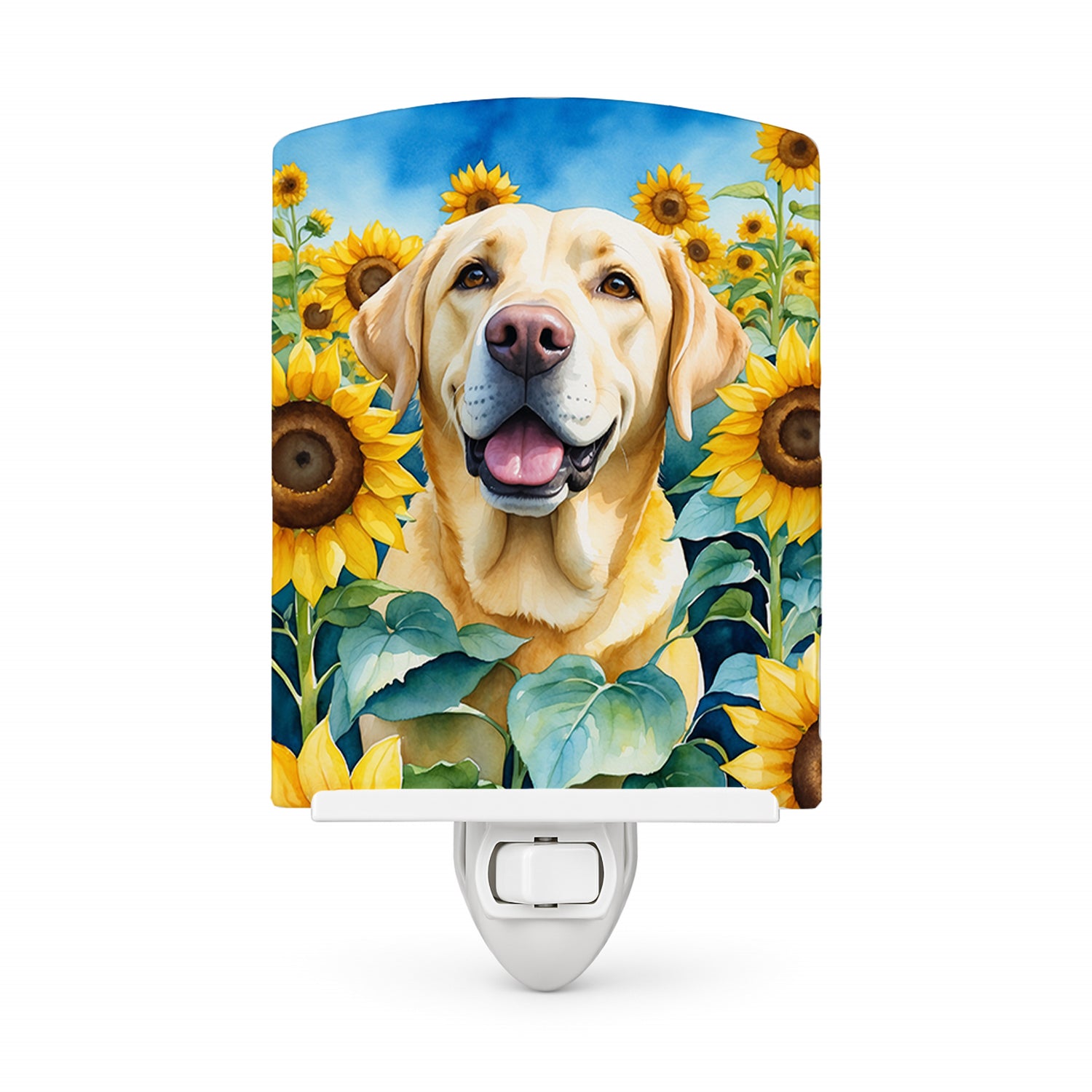 Labrador Retriever in Sunflowers Ceramic Night Light Compact, UL-Certified, Ideal for Bedroom, Bathroom, Nursery, Hallway, Kitchen, 6x4x3, Multicolor