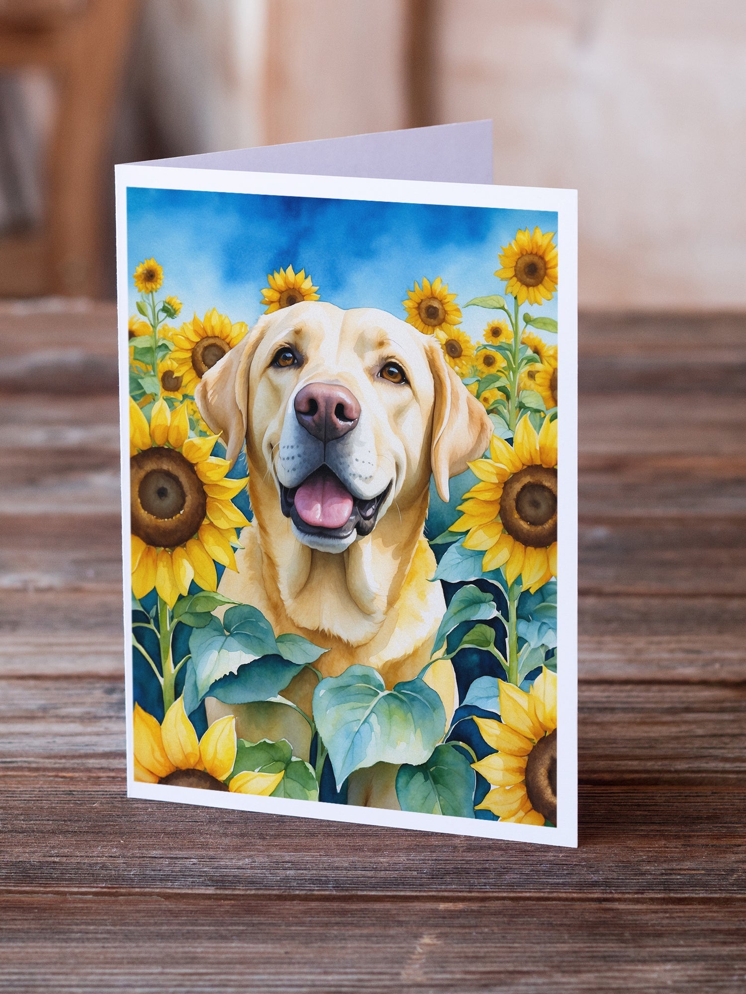 Labrador Retriever in Sunflowers Greeting Cards Pack of 8 Blank Cards with Envelopes Whimsical A7 Size 5x7