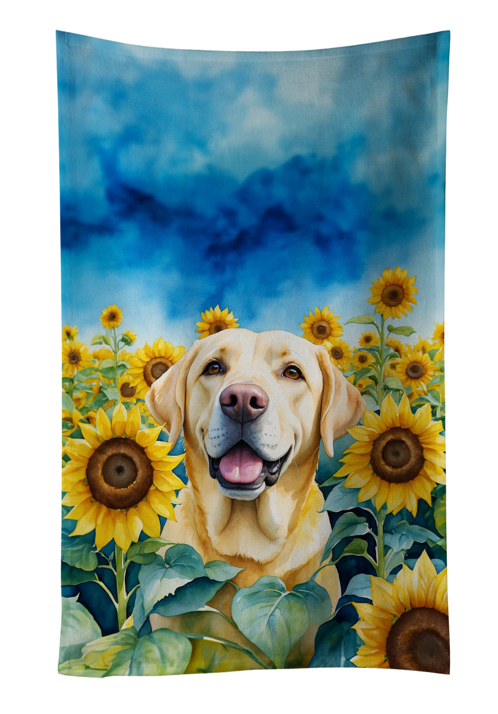 Labrador Retriever in Sunflowers Kitchen Towel Velour Plush Front and Cotton Loop Back Machine Washable