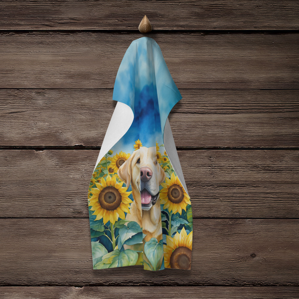 Labrador Retriever in Sunflowers Kitchen Towel Velour Plush Front and Cotton Loop Back Machine Washable