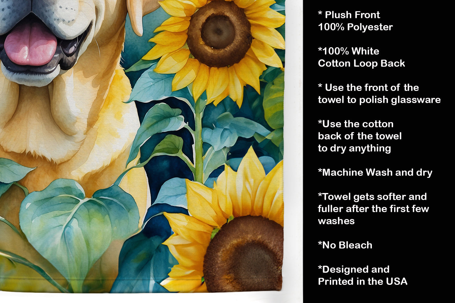 Labrador Retriever in Sunflowers Kitchen Towel Velour Plush Front and Cotton Loop Back Machine Washable