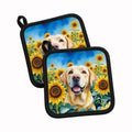 Labrador Retriever in Sunflowers Pot Holder Set of 2 Heat Resistant Quilted Hot Pads 7.5 x 7.5 Inch, Insulated Kitchen Trivets for Cooking & Baking