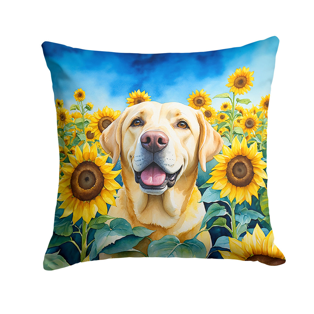 Labrador Retriever in Sunflowers Decorative Throw Pillow 14x14 Indoor Outdoor Accent Cushion, Fabric Cover with Insert for Sofa, Bed, Porch & Living Room