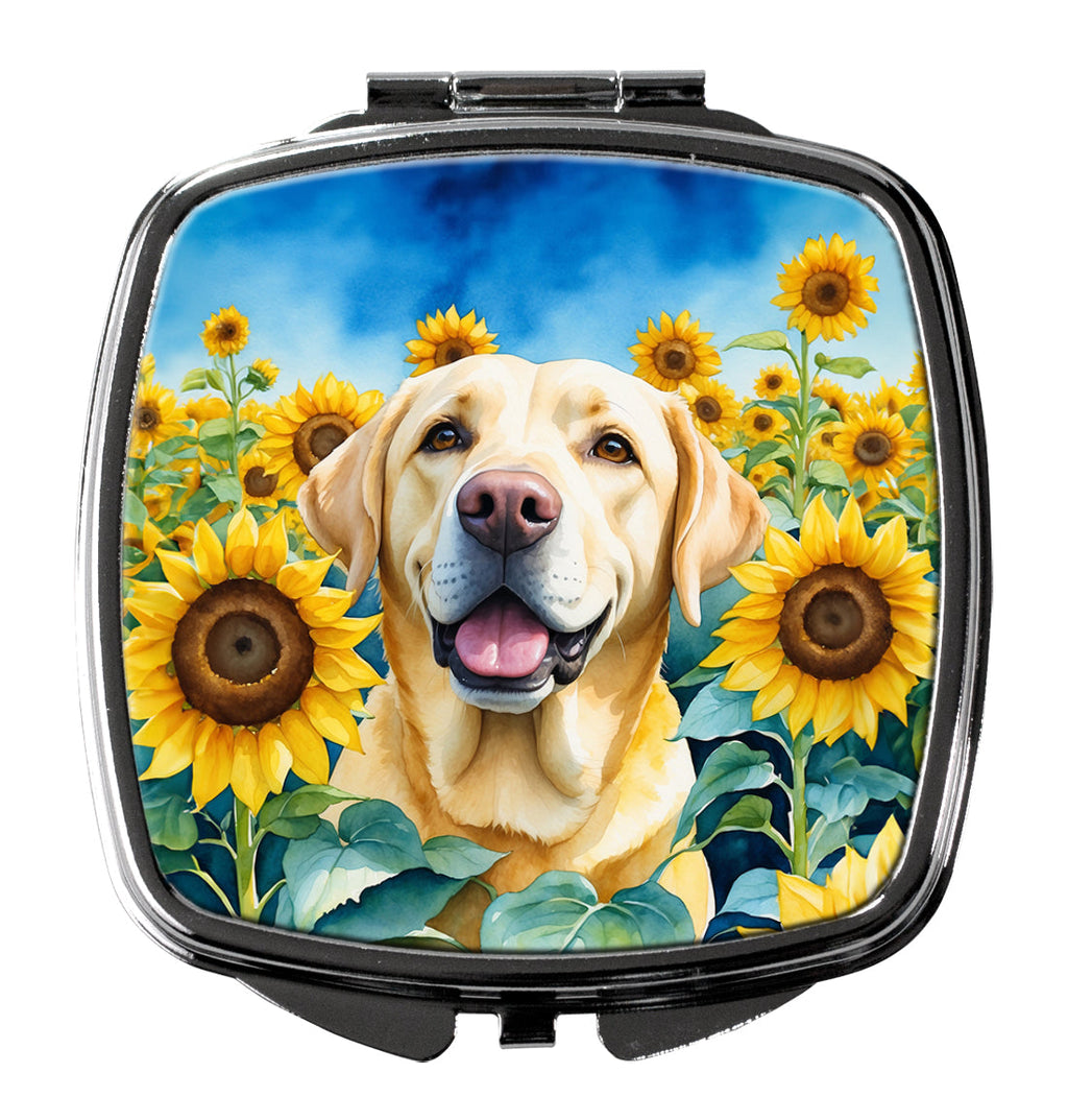Labrador Retriever in Sunflowers Compact Mirror Decorative Travel Makeup Mirror for Women Girls Gifts Pocket Makeup Mirror Folding Handheld