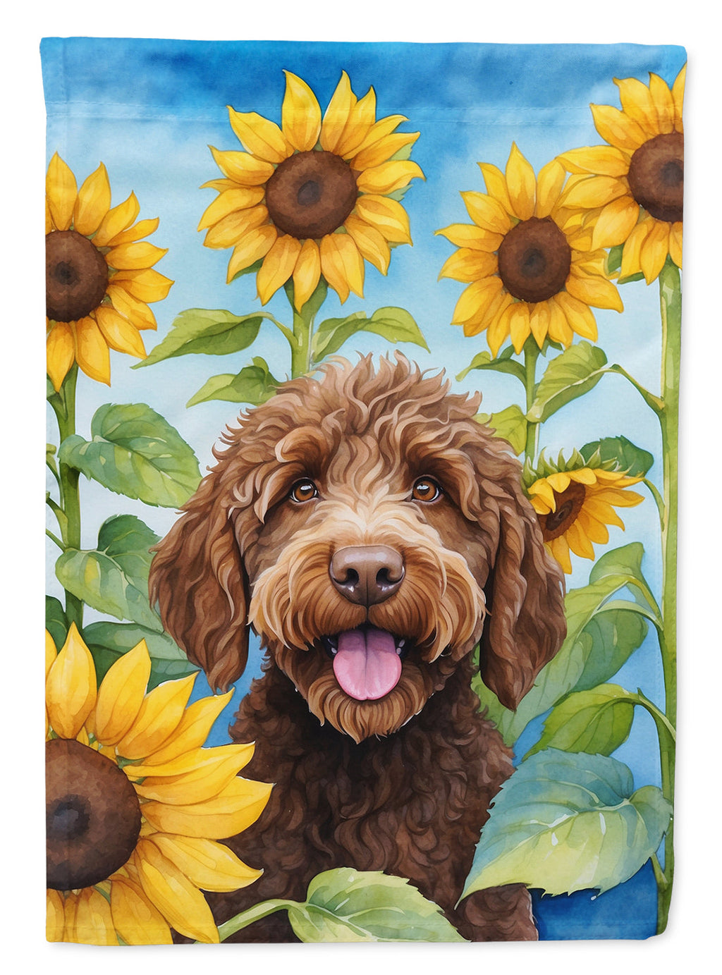 Labradoodle in Sunflowers House Flag 28x40 Porch Sleeve Pole Decorative Outside Yard Banner Artwork Wall Hanging, Polyester