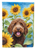 Labradoodle in Sunflowers House Flag 28x40 Porch Sleeve Pole Decorative Outside Yard Banner Artwork Wall Hanging, Polyester