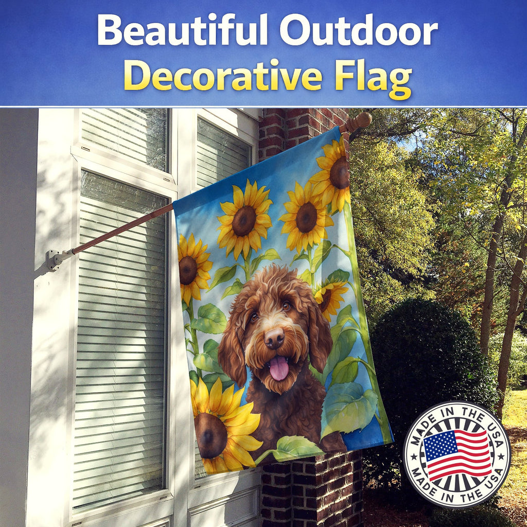 Labradoodle in Sunflowers House Flag 28x40 Porch Sleeve Pole Decorative Outside Yard Banner Artwork Wall Hanging, Polyester