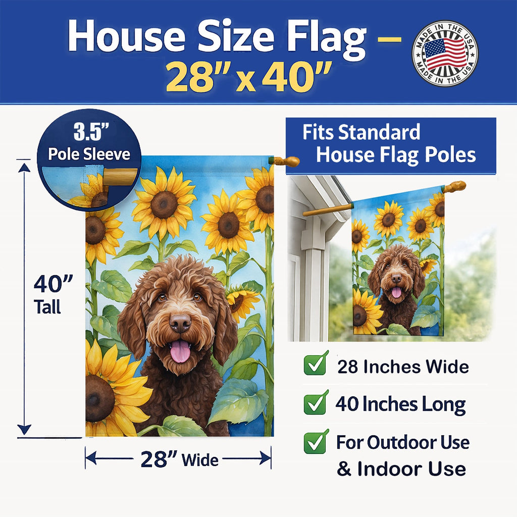 Labradoodle in Sunflowers House Flag 28x40 Porch Sleeve Pole Decorative Outside Yard Banner Artwork Wall Hanging, Polyester