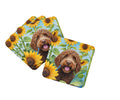 Labradoodle in Sunflowers Foam Coasters Set of 4 Cup Coasters for Indoor Outdoor, Tabletop Protection, Anti Slip, Mouse pad Material