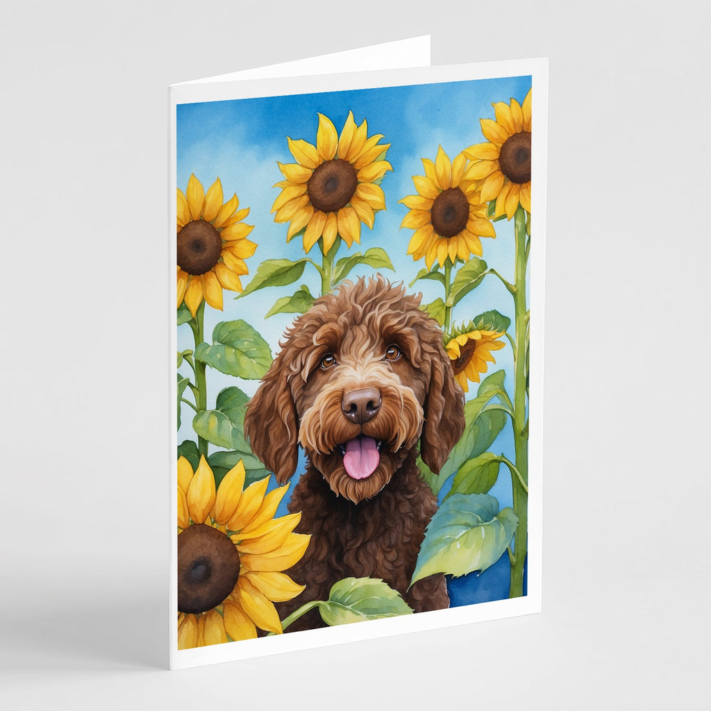 Labradoodle in Sunflowers Greeting Cards Pack of 8 Blank Cards with Envelopes Whimsical A7 Size 5x7