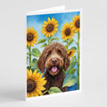 Labradoodle in Sunflowers Greeting Cards Pack of 8 Blank Cards with Envelopes Whimsical A7 Size 5x7